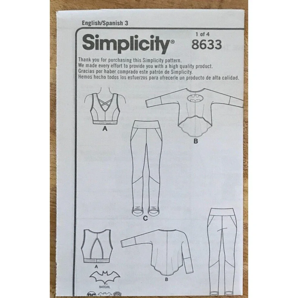 #8633 Simplicity Misses sports bra leggins and top sewing pattern